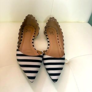 Black and white striped flats
